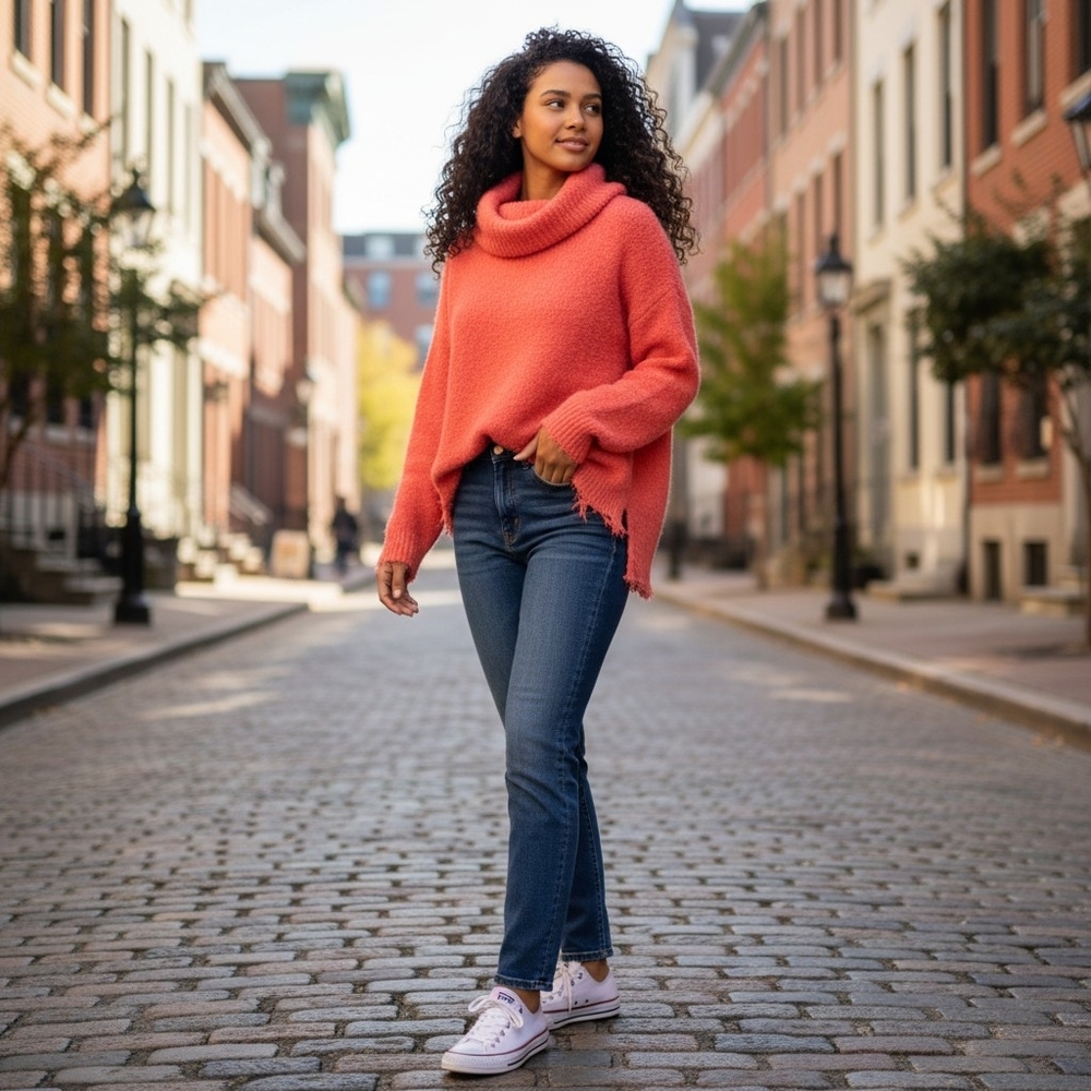 Anthropologie Vibrant Orange Cowl Neck Sweater